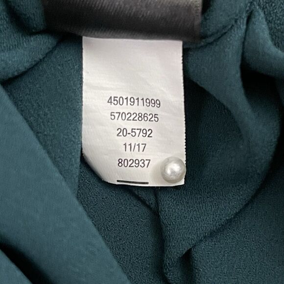 White House Black Market Blouse Womens Size 2 Green Pleated V Neck High Low Hem - Picture 10 of 11